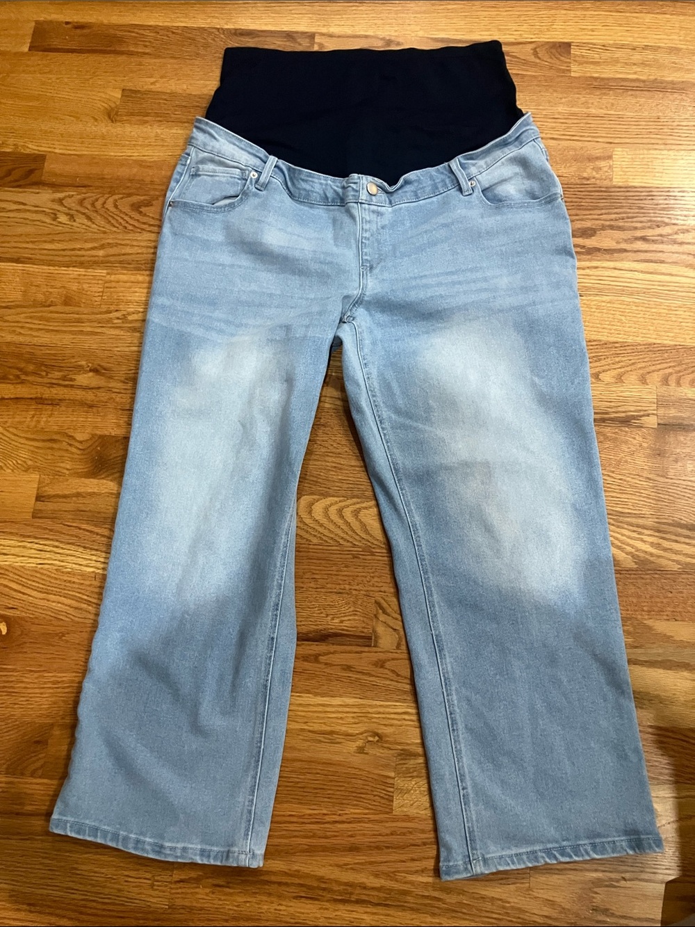 Time and Tru Light Blue Wide Leg Maternity Jeans with Belly Panel Sz XXL EUC